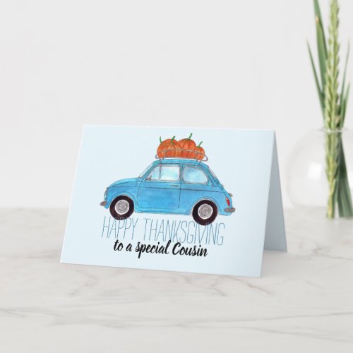 Customizable Thanksgiving Blue Retro Fiat 500 Card