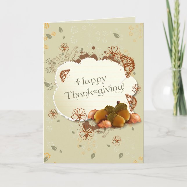 Customizable Thanksgiving Card with Acorns (Front)