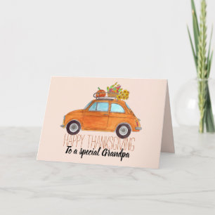 customizable Thanksgiving Orange Retro Fiat 500 Card