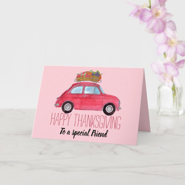 customizable Thanksgiving Red Retro Fiat 500 Card (Orchid)