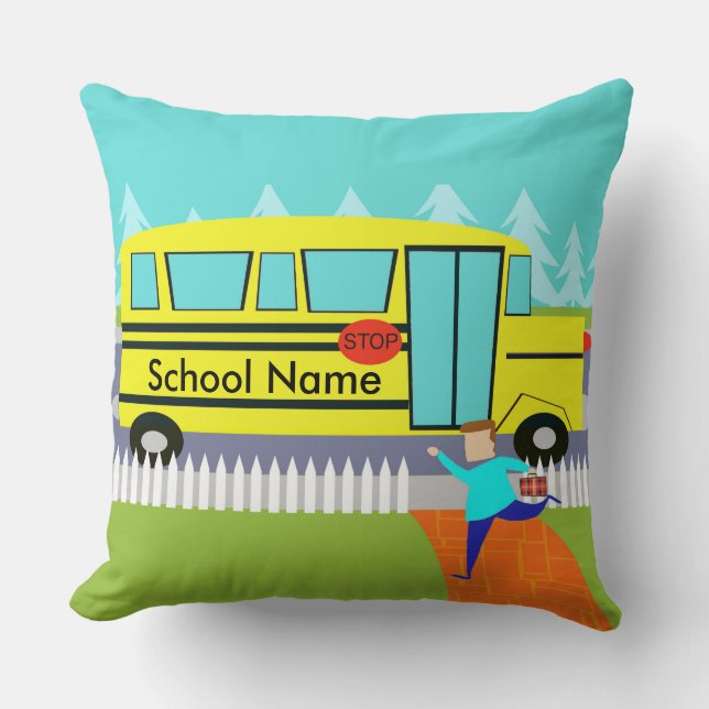 Customizable the Catching School Bus Throw Pillow (Front)