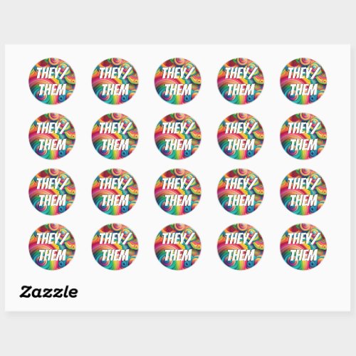 Customizable TheyThem SheHer Rainbow Pronouns  Classic Round Sticker