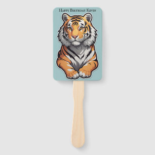 Customizable Tiger on a Sky Blue Background Hand Fan