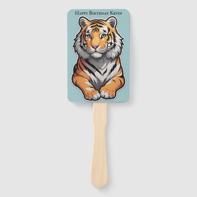 Customizable Tiger on a Sky Blue Background Hand Fan (Front)
