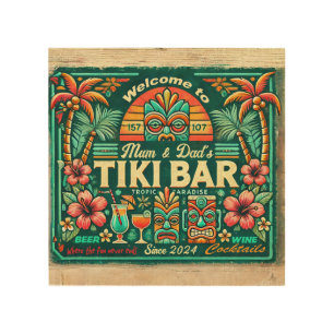 Customizable Tiki Bar Wood Wall Art 