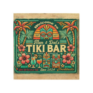 Customizable Tiki Bar Wood Wall Art