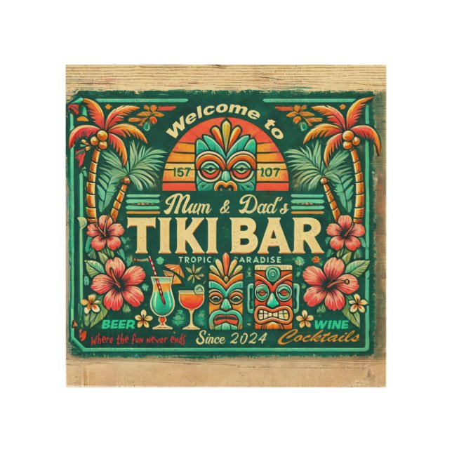 Customizable Tiki Bar Wood Wall Art  (Front)