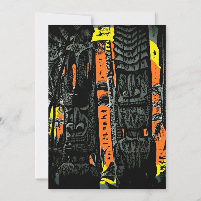 Customizable tiki statues sunrise invitations (Front)