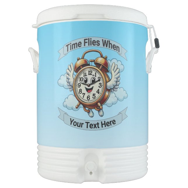 Customizable "Time Flies When" Flying Clock Beverage Cooler (Front)