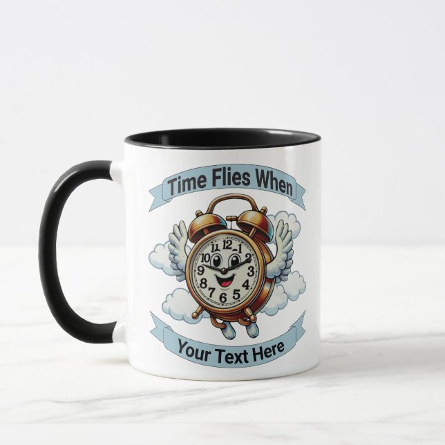 Customizable "Time Flies When" Flying Clock Mug (Left)