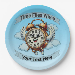 Customizable "Time Flies When" Flying Clock Paper Plates