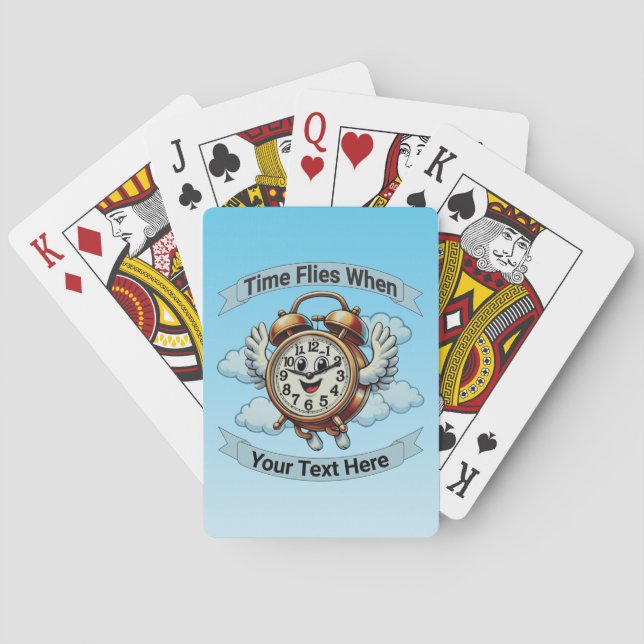 Customizable "Time Flies When" Flying Clock Poker Cards (Back)