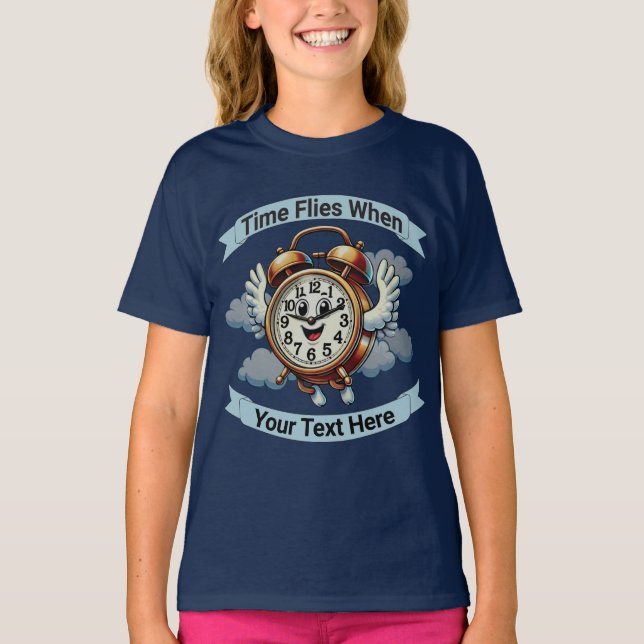 Customizable "Time Flies When" Flying Clock T-Shirt (Front)