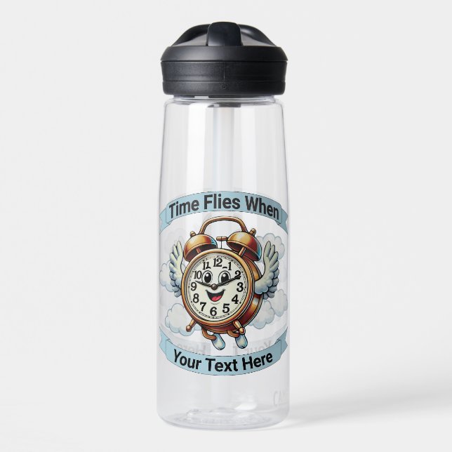 Customizable "Time Flies When" Flying Clock Water Bottle (Front)