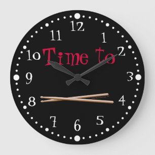 Customizable Time to Drum Drumsticks Black White Large Clock