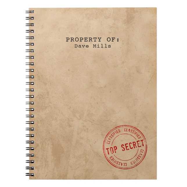 Customizable Top Secret Notebook - Add Your Name (Front)