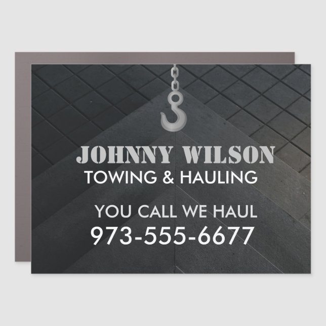 Customizable Towing and Hauling Car Magnet (Front)
