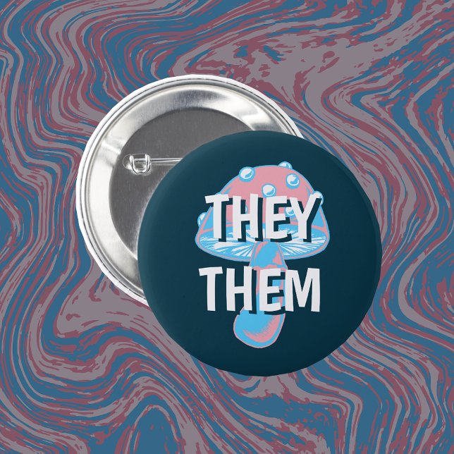 Customizable Transgender Flag Mushroom Pronouns Button (Creator Uploaded)