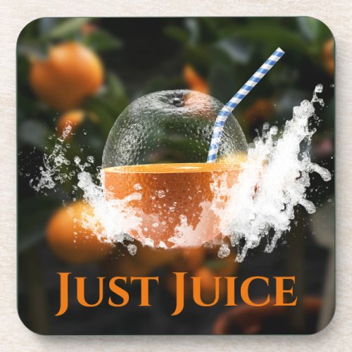 Customizable Translucent Orange Motif With Straw Beverage Coaster