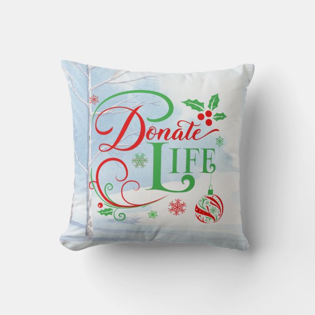 Customizable Transplant Recipient and Christmas Throw Pillow (Front)
