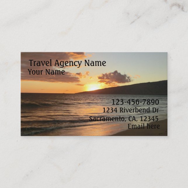 Customizable Travel Agency sunset business cards (Front)
