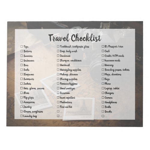 Customizable Travel Packing List Checklist Notepad