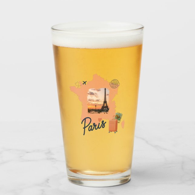 Customizable Travel Themed Paris Drinking Glass (Front Filled)