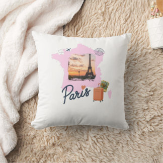 Customizable Travel Themed Paris Pillow. Throw Pillow