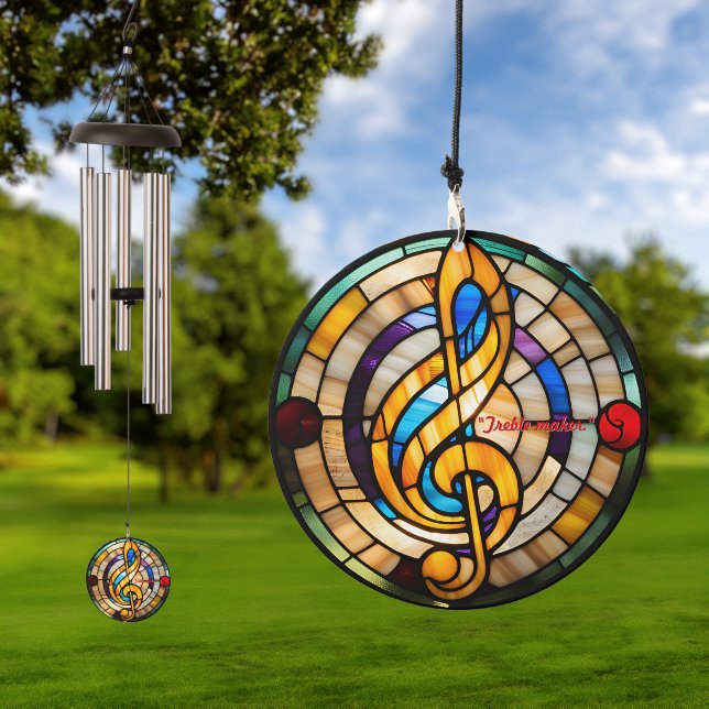 Customizable Treble Clef Stained Glass Look  Wind Chime (Outdoor)
