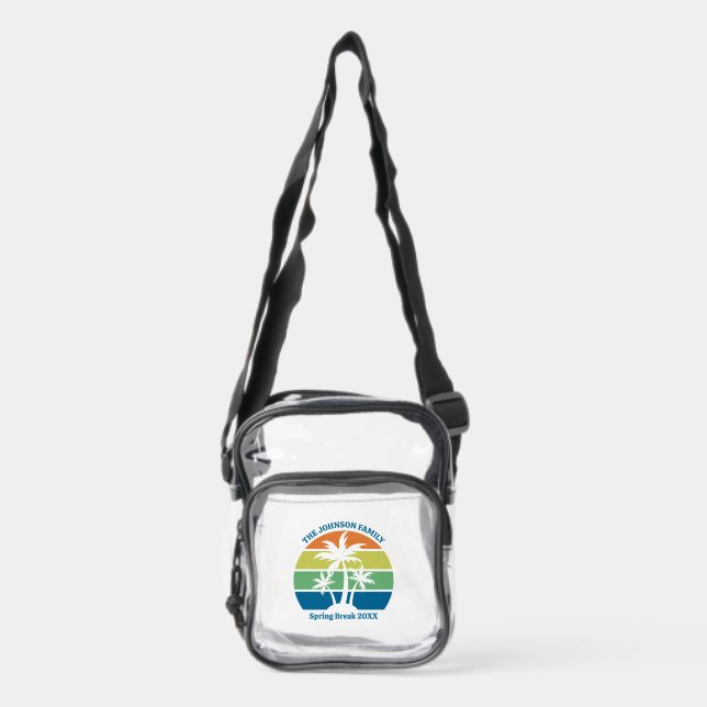 Customizable Tropical Beach Trip Palm Tree Clear Crossbody Bag (Front)