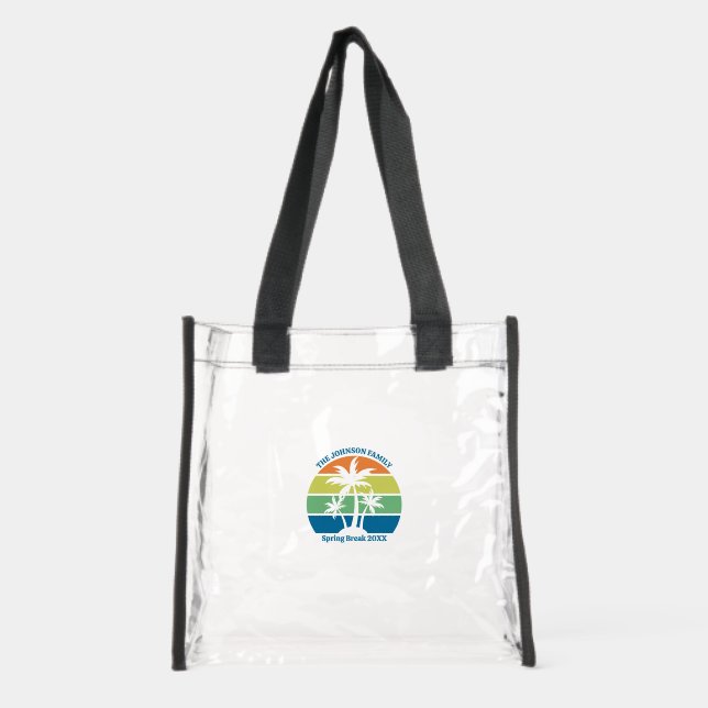 Customizable Tropical Beach Trip Palm Tree Clear Tote Bag (Front)
