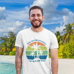 Customizable Tropical Island Palm Tree Family Trip T-Shirt<br><div class="desc">These cool personalized tropical beach sunset t-shirts feature 3 palm trees silhouetted against an orange and blue sky accented with yellow and green at the coast. Customize for great family trip keepsake tees for your coastal getaway this spring break or summer or ocean cruise vacation.</div>