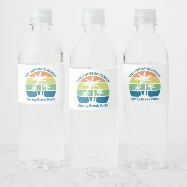 Customizable Tropical Island Palm Trees Party Water Bottle Label (Bottles)