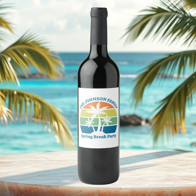 Customizable Tropical Island Palm Trees Party Wine Label (Creator Uploaded)