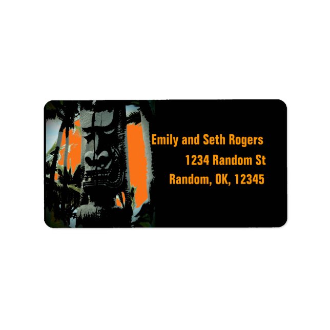Customizable tropical tiki statue address labels (Front)