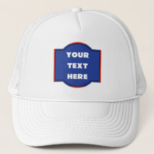 Customizable Trucker Hat with Bold Blue Text Badge