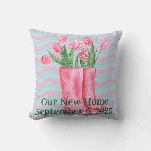 Customizable tulip and pink rainboots throw pillow