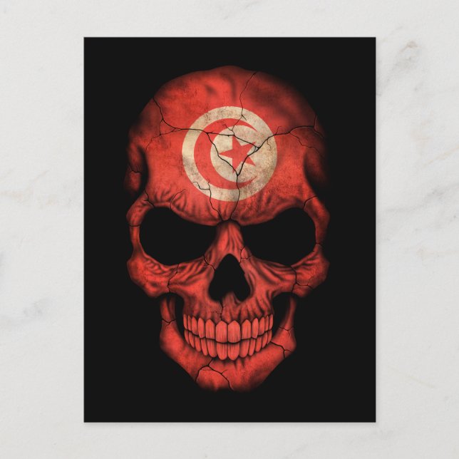 Customizable Tunisian Flag Skull Postcard (Front)