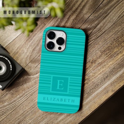 Customizable Turquoise Blue Teal Green Stripes  Case_Mate iPhone 14 Pro Max Case