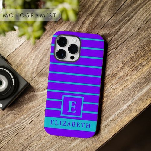 Customizable Turquoise Blue Violet Purple Stripes  Case_Mate iPhone 14 Pro Max Case