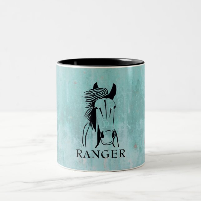 Customizable Turquoise Patina Artistic Horse Mug (Center)
