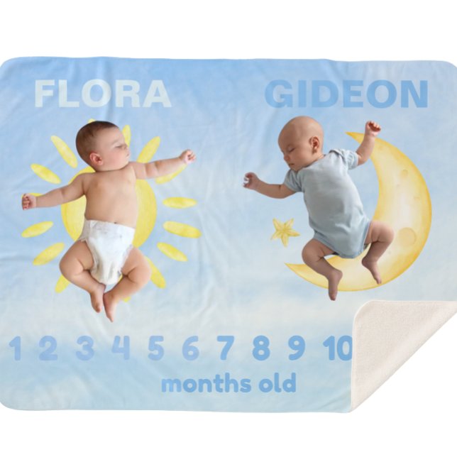 Customizable Twin Milestone Sun Moon Baby Blanket (Creator Uploaded)