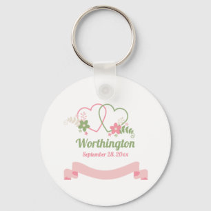 Customizable Two Linked Hearts Wedding Favor Keychain