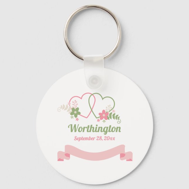 Customizable Two Linked Hearts Wedding Favor Keychain (Front)