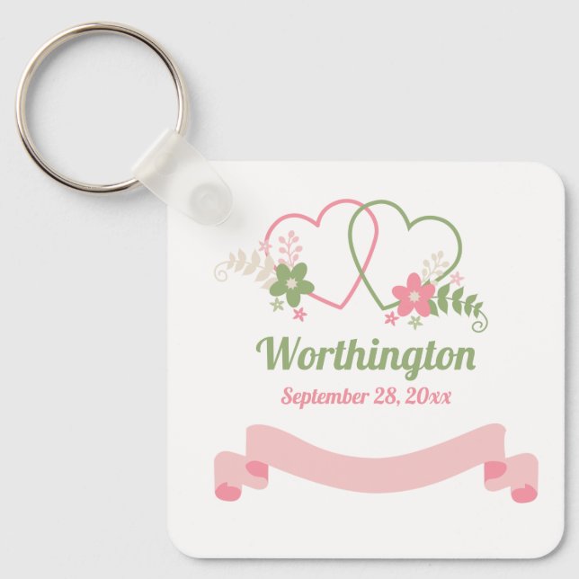 Customizable Two Linked Hearts Wedding  Keychain (Front)