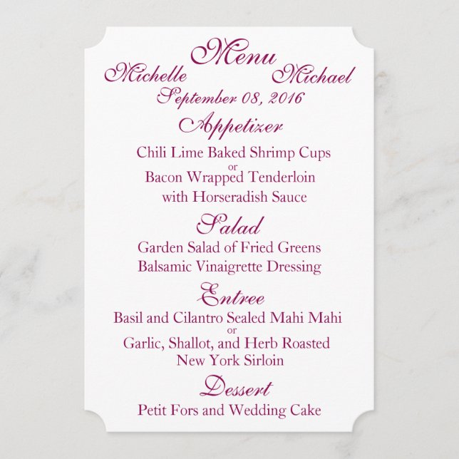 Customizable Two Sided WEDDING MENU (Front)