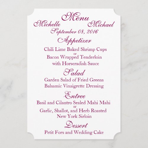 Customizable Two Sided WEDDING MENU