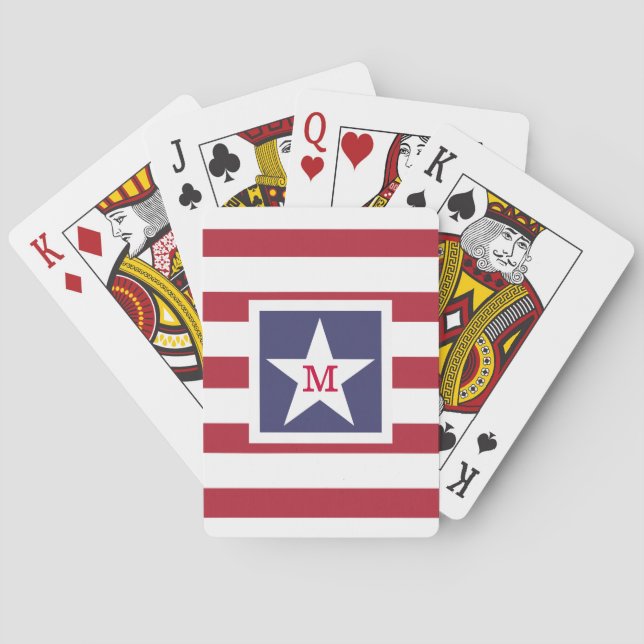 Customizable U.S.A. Flag Monogram Poker Cards (Back)