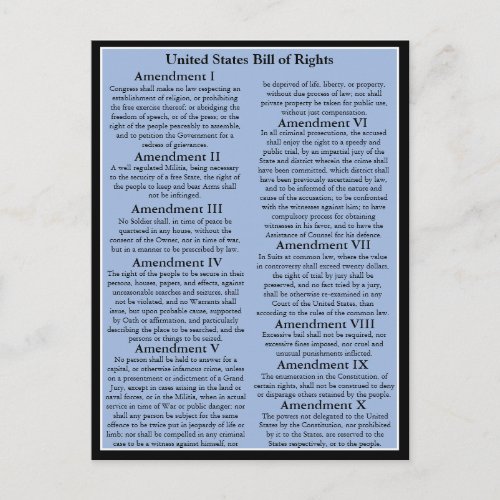 Customizable US Bill of Rights1st 10 Amendments Postcard