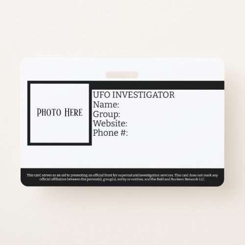 Customizable UFO Investigator ID Badge